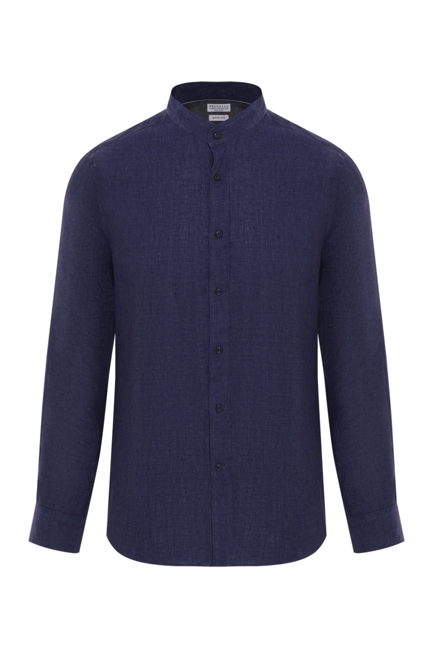 Brunello Cucinelli men's linen shirt blue with stand-up collar 188728 - photo 1