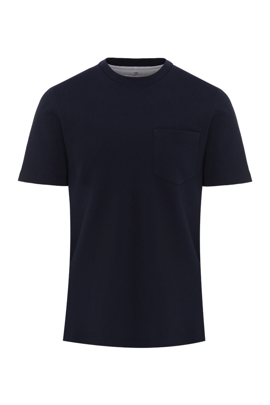 Brunello Cucinelli однотонная синяя футболка из хлопка мужская 188733 - фото 1