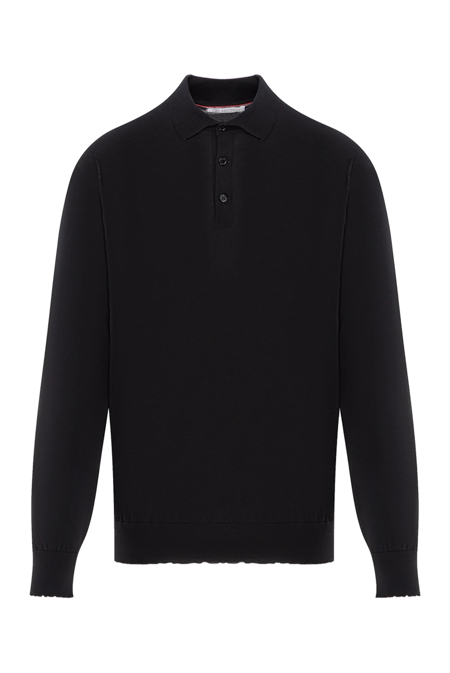 Brunello Cucinelli чорне чоловіче поло з довгим рукавом з бавовни та шовку 188751 - фото 1