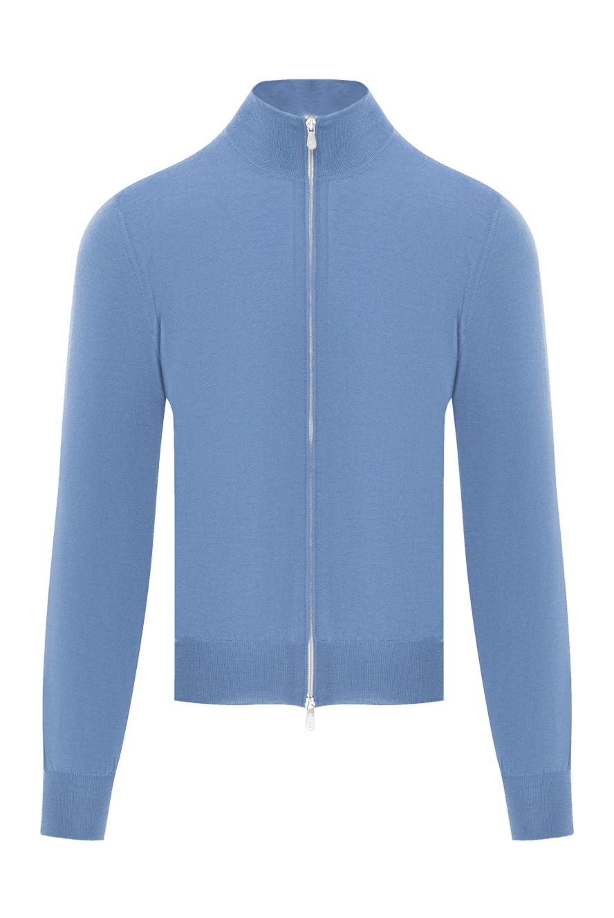Brunello Cucinelli кардиган чоловічий трикотажний блакитного кольору на блискавці з кашеміру 188760 - фото 1