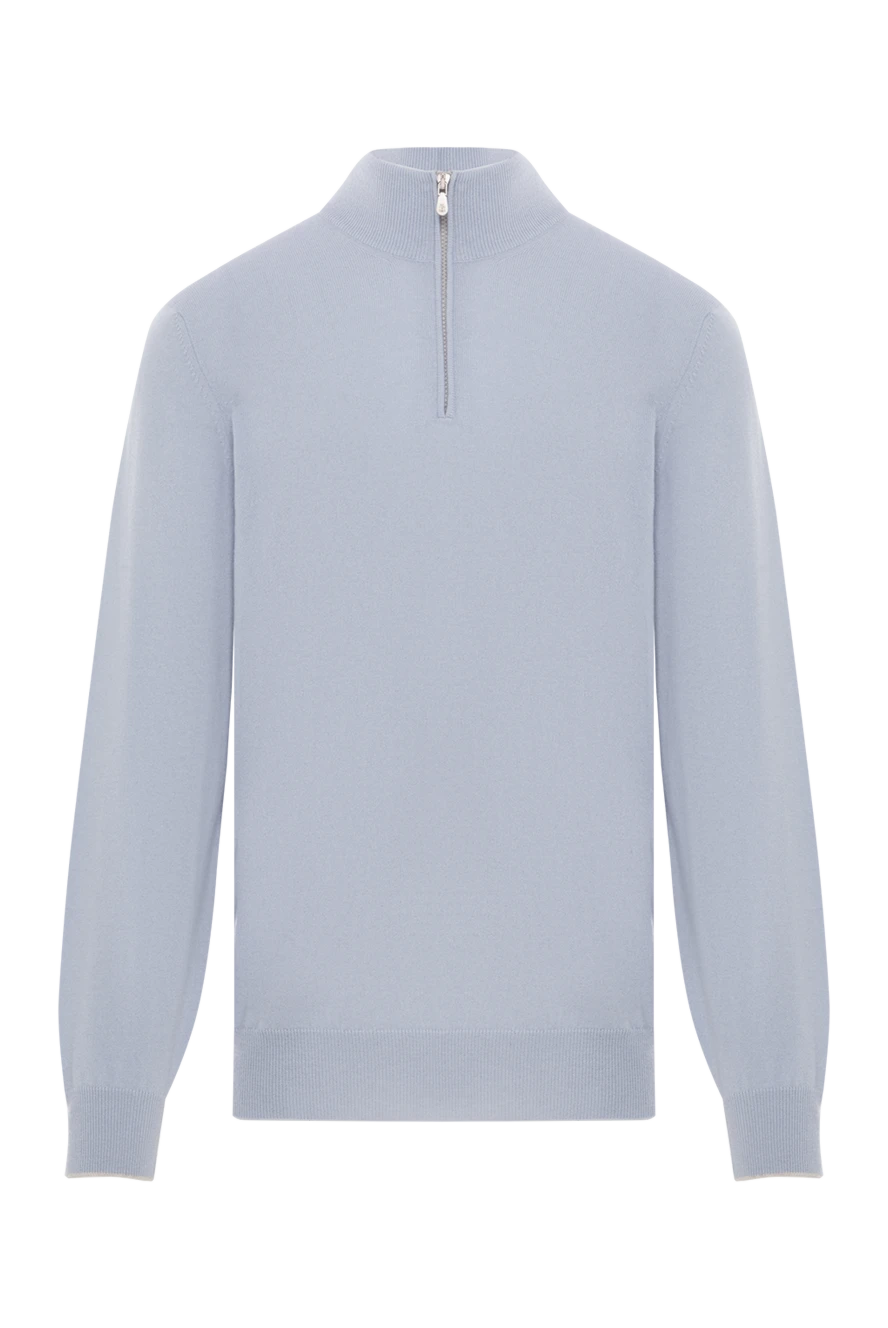 Brunello Cucinelli кашеміровий троєр з високим коміром та застібкою-блискавкою на половину довжини світло-блакитний 188764 - фото 1