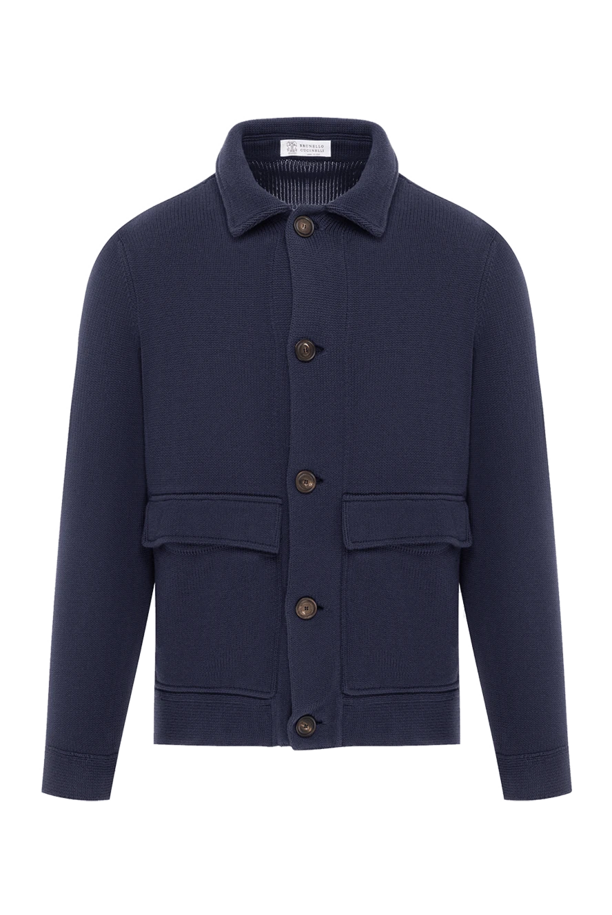 Brunello Cucinelli men's knitted blue cotton cardigan with zipper 188776 - photo 1