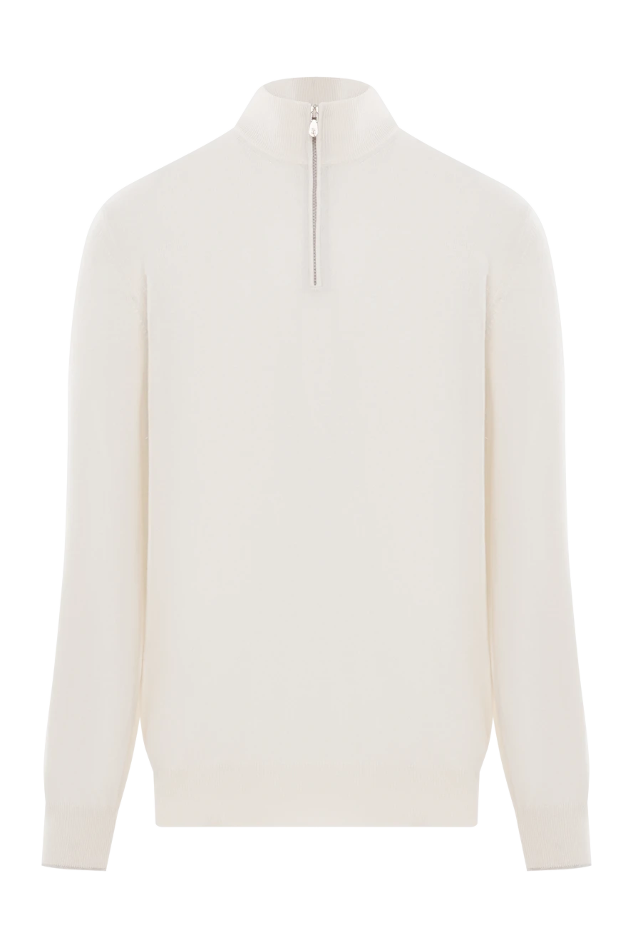 Brunello Cucinelli кашемировый тройер с высоким воротом и застежкой-молнией на половину длины белый 188782 - фото 1