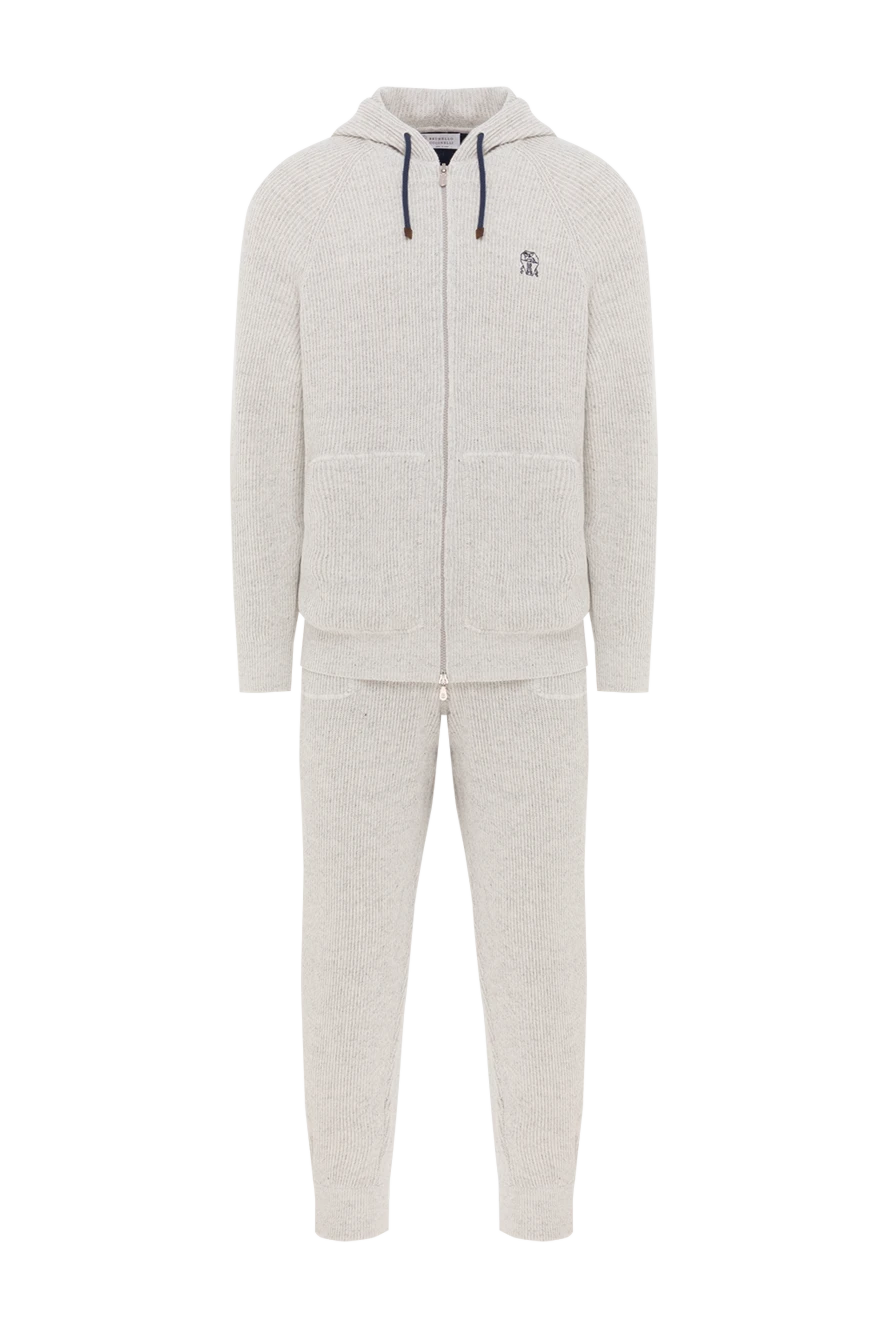 Brunello Cucinelli серый кашемировый спортивный костюм в рубчик с капюшоном и логотипом 188815 - фото 1