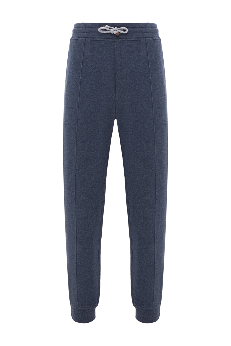 Brunello Cucinelli брюки джогеры из хлопка синие с рельефной строчкой и шнурком на талии 188830 - фото 1