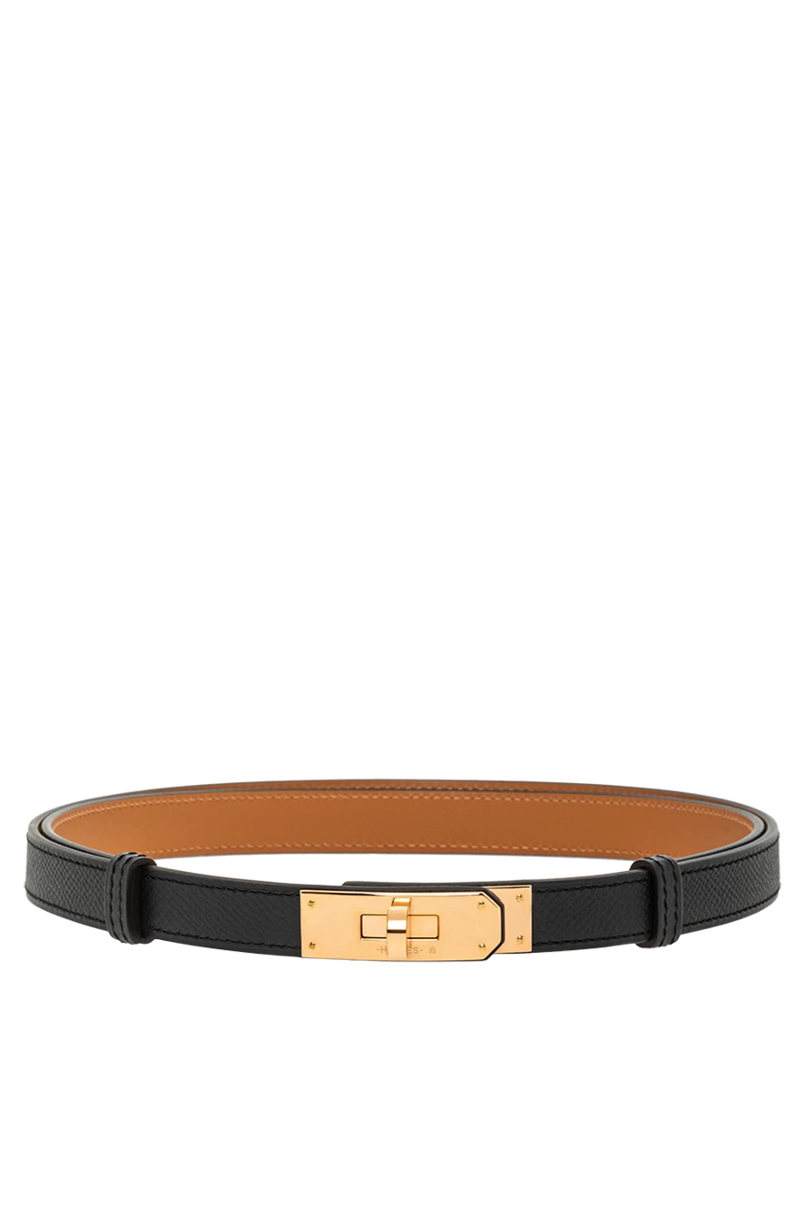 Hermes шкіряний ремінь із телячої шкіри epsom з рожевою пряжкою kelly 18 чорний 188921 - фото 1