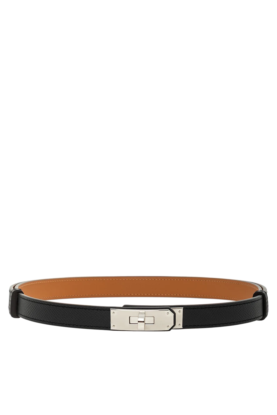 Hermes шкіряний ремінь з телячої шкіри epsom з палладієвою пряжкою kelly 18 чорний 188922 - фото 1