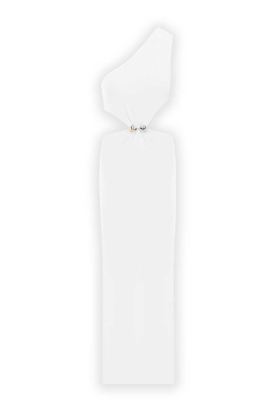 Moeva біла фактурна сукня максі на одне плече з пряжкою та складанням спереду 188939 - фото 1