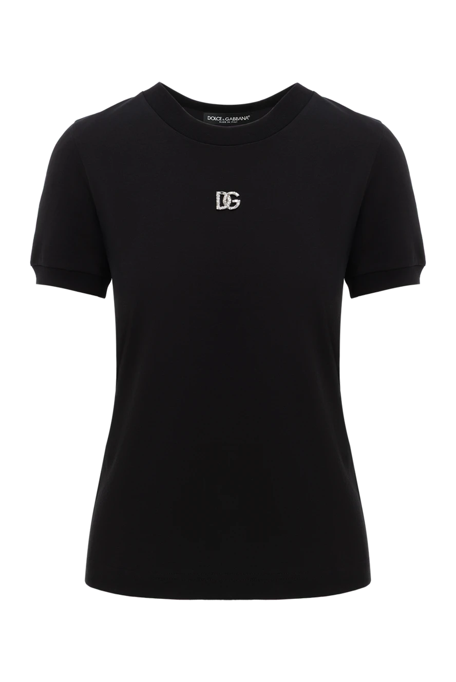Dolce & Gabbana футболка з бавовни з кристальним логотипом dg чорна жіноча 188991 - фото 1