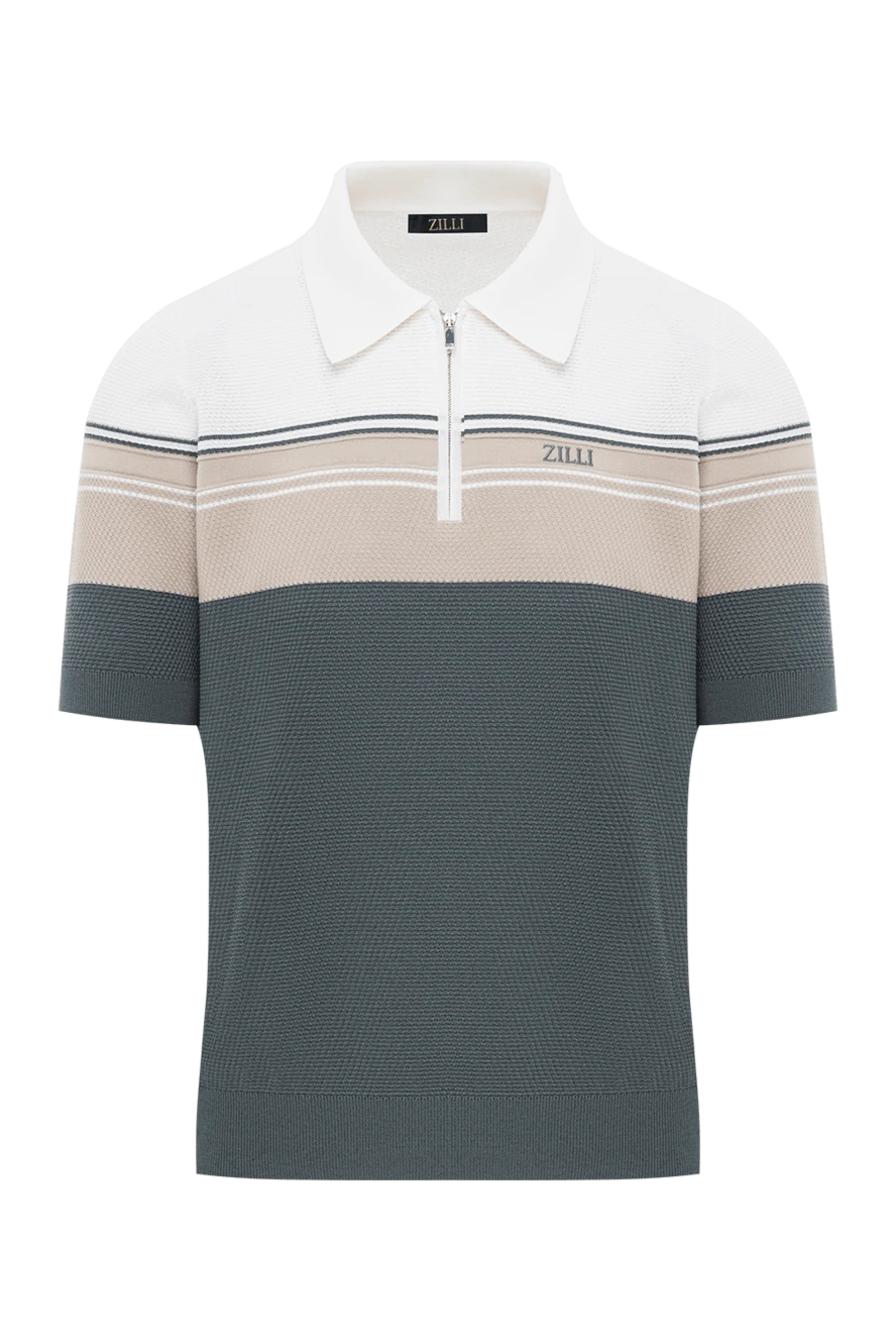Zilli поло на блискавці сірого білого та блідо-бежевого кольору three linesз бавовни та шовку 189011 - фото 1