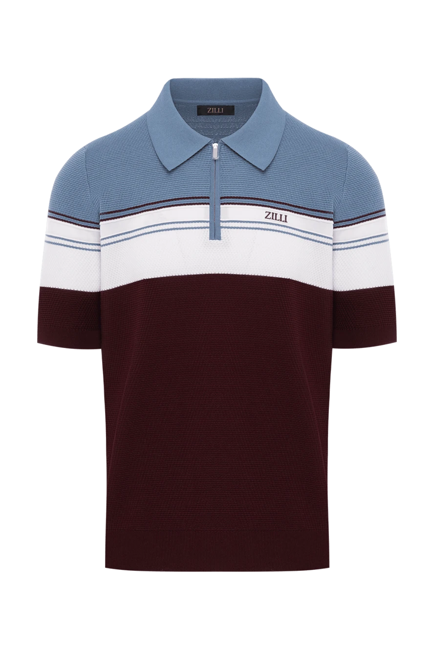 Zilli dark cherry white and blue polo with zip three linesmade of cotton and silk 189012 - photo 1