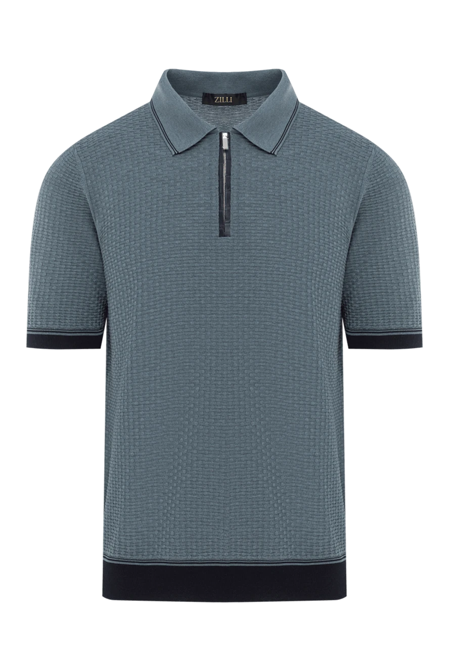Zilli gray silk polo shirt with zip and crocodile leather inserts 195672 - photo 1