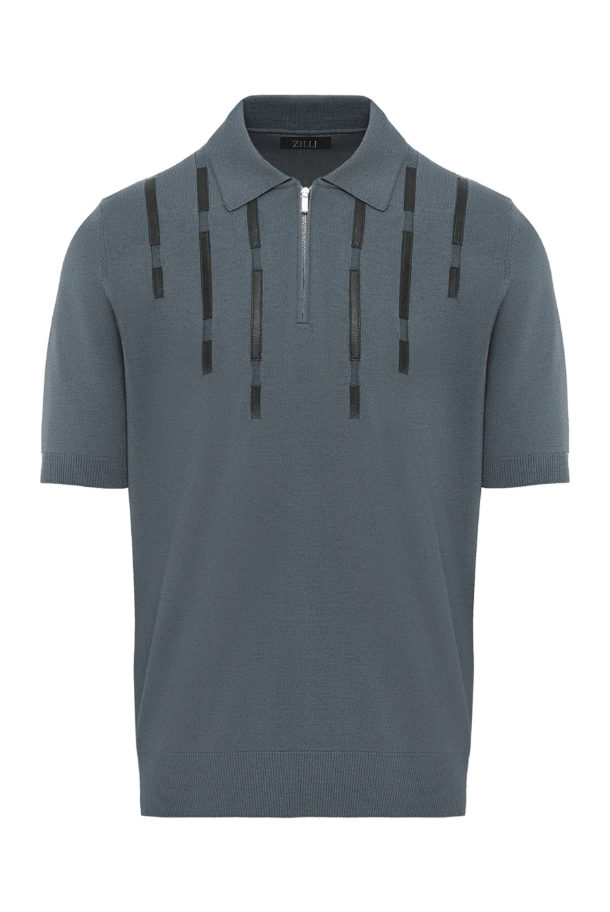 Zilli серое мужское поло из хлопка и шелка с кожаными деталями 189020 - фото 1