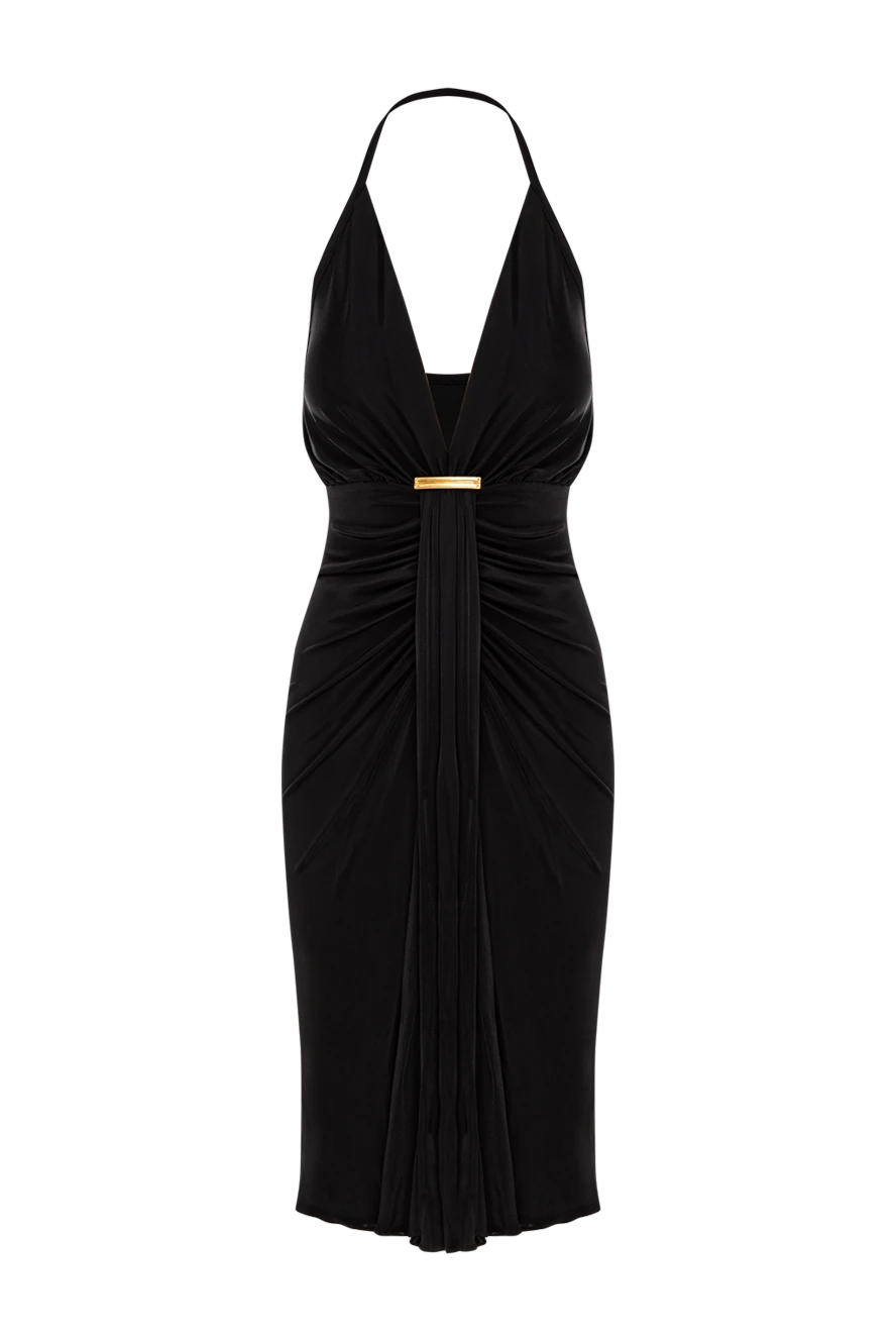 Tom Ford коктейльна сукня з v-подібним вирізом і драпірованою водоспадною деталлю по центру чорна 189120 - фото 1