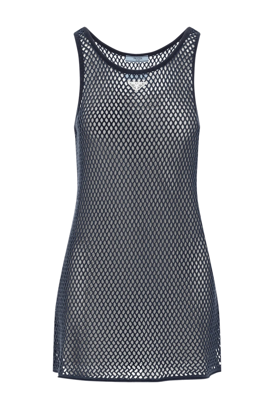 Prada сетчатое платье из тонкой хлопковой пряжи синее 189126 - фото 1
