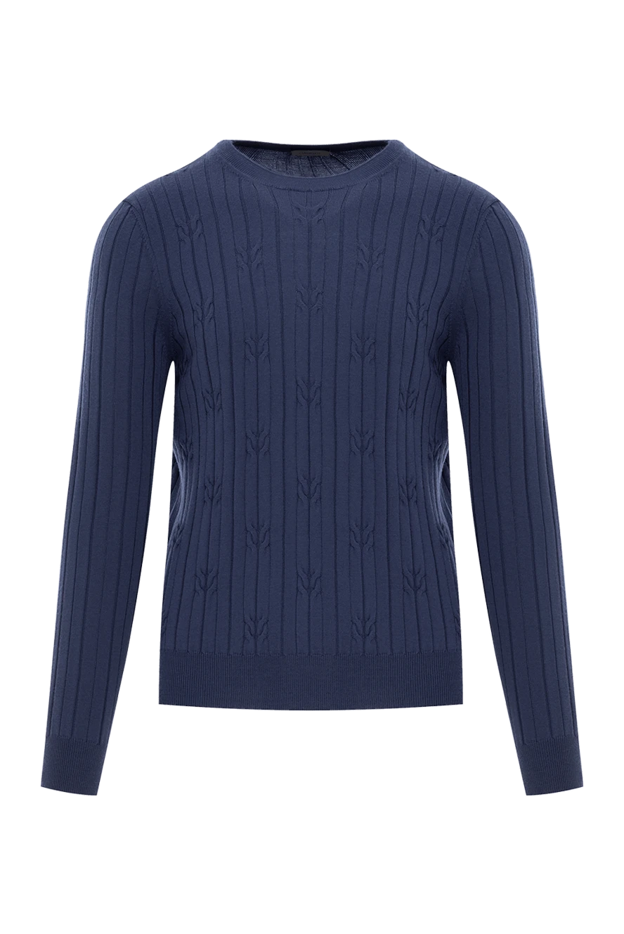 Corneliani мужской джемпер с рельефной вязкой из шерсти синий с круглым вырезом 189142 - фото 1