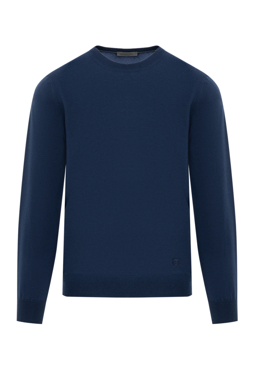 Corneliani чоловічий джемпер із вовни гладкий синій з круглим вирізом 189145 - фото 1