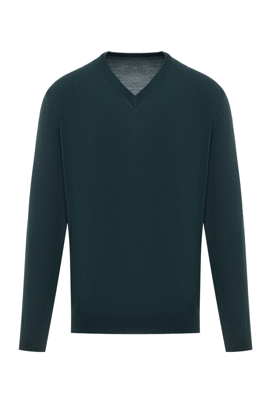 Corneliani темно-зеленый шерстяной джемпер с v-образным вырезом и эластичной резинкой 189158 - фото 1
