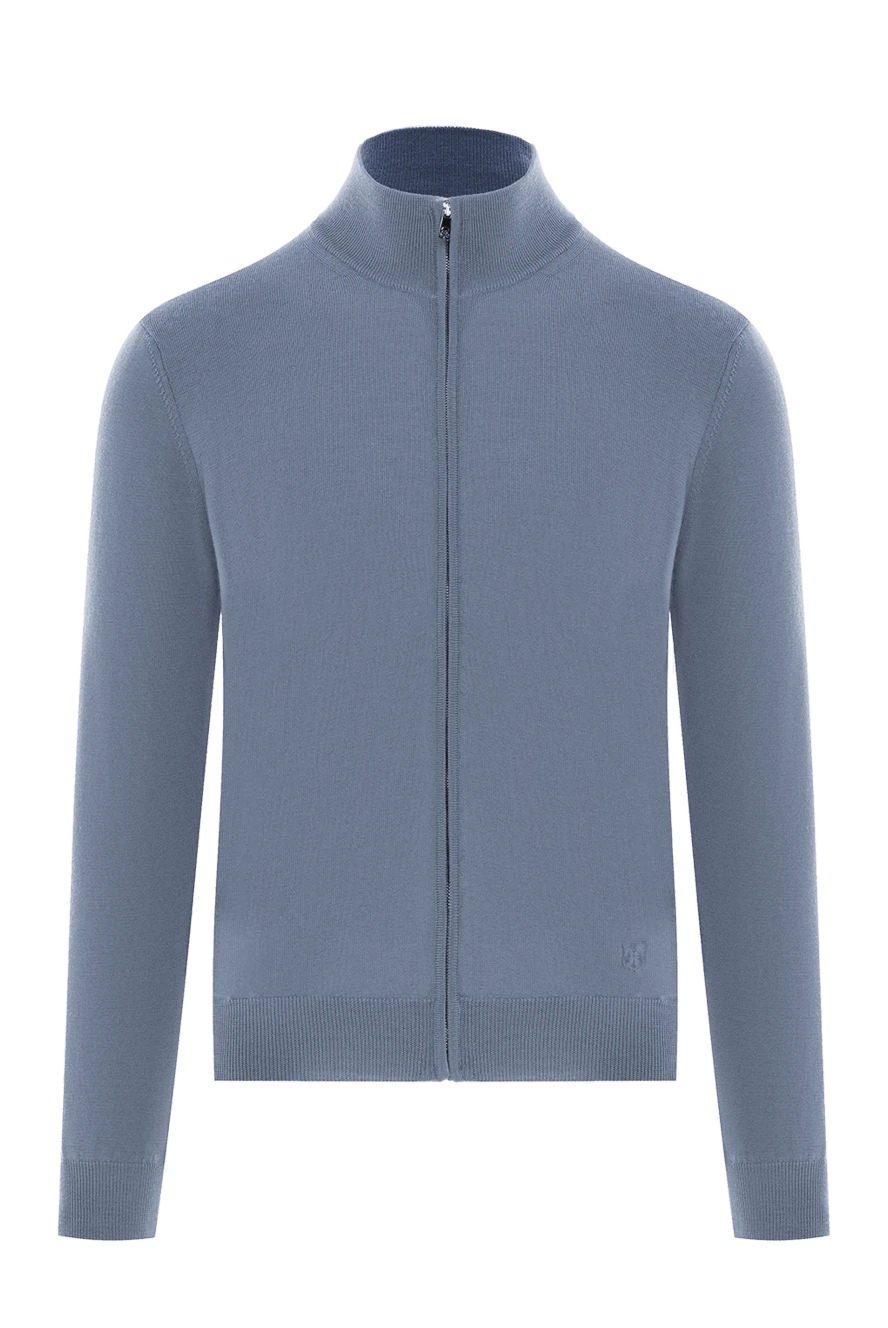 Corneliani вовняний блакитний кардиган на чоловічій блискавці 189164 - фото 1