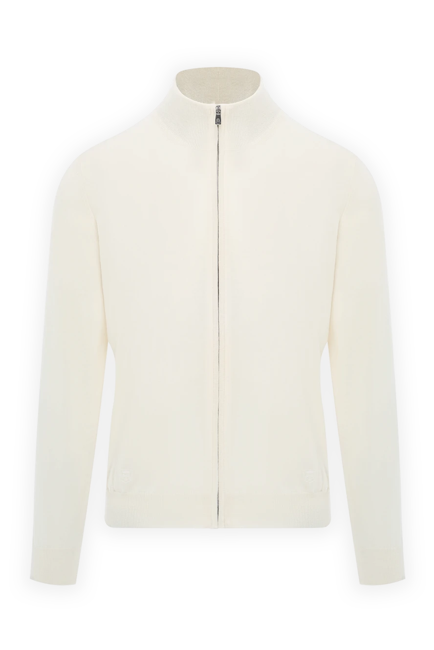 Corneliani кардиган молочного оттенка на молнии из тонкой шерсти с воротником-стойкой 189167 - фото 1