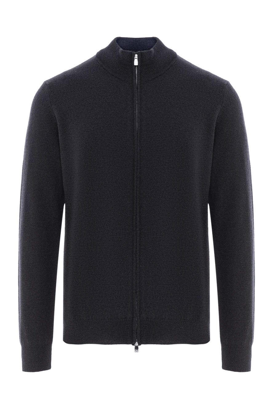 Corneliani dark blue wool and cashmere cardigan with two-way zip 189175 - photo 1