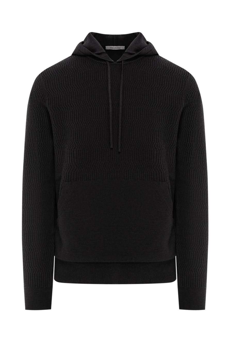 Corneliani черное шерстяное худи мужское в рельефную полоску 189180 - фото 1