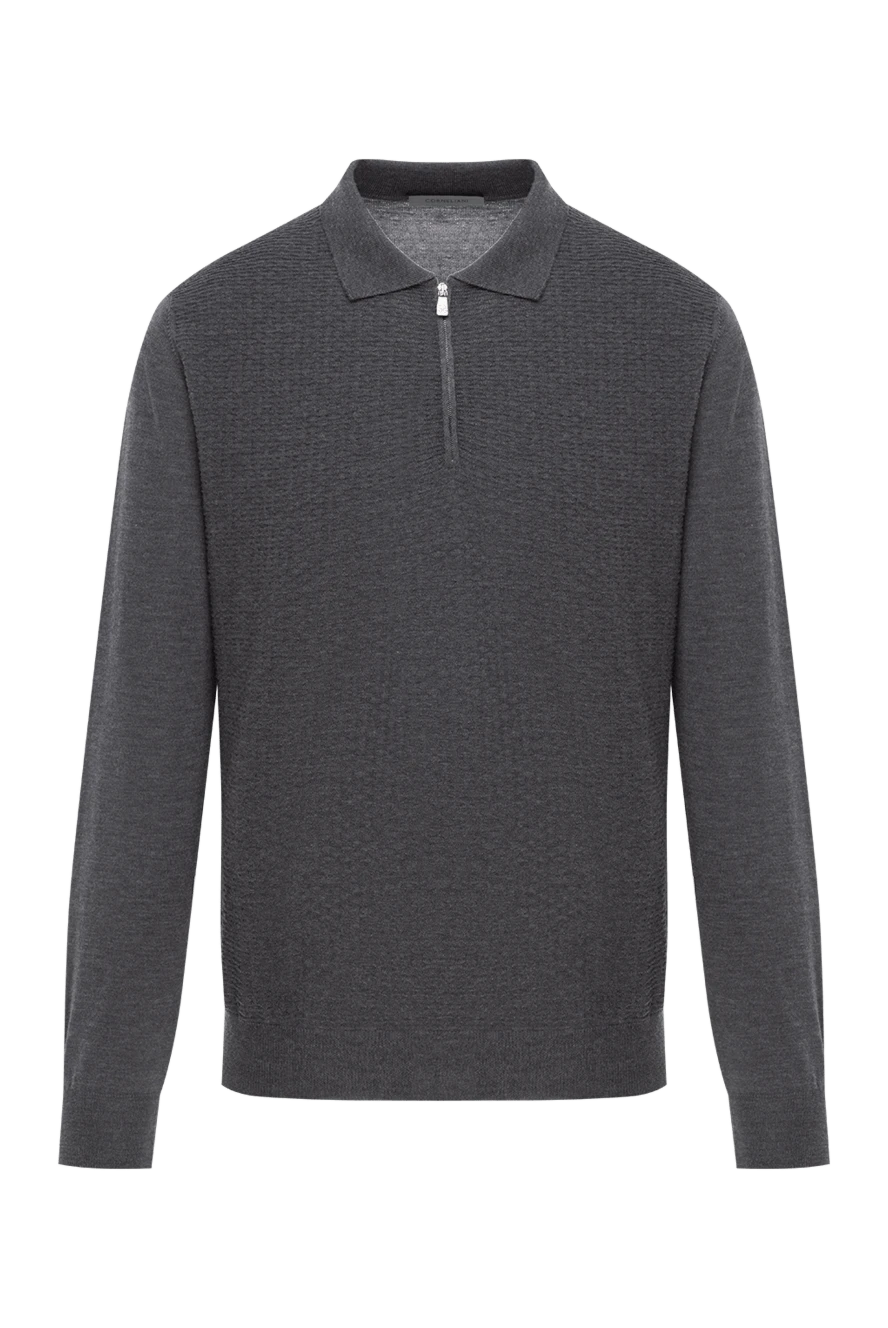 Corneliani dark grey wool polo with long sleeves and textured knit 189190 - photo 1