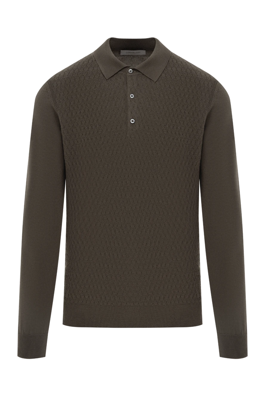 Corneliani трикотажне поло з довгим рукавом у рельєфний рубчик зелене 189192 - фото 1