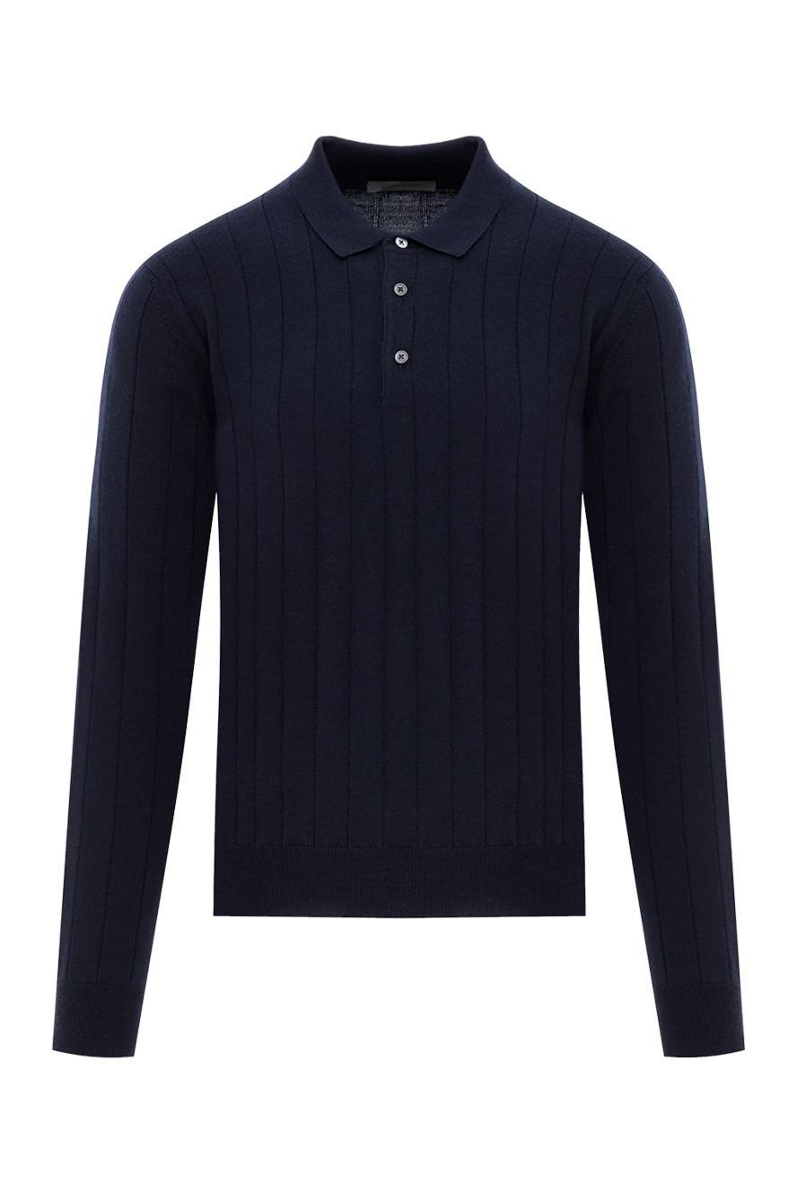 Corneliani long sleeve wool polo shirt blue with textured knit 189193 - photo 1