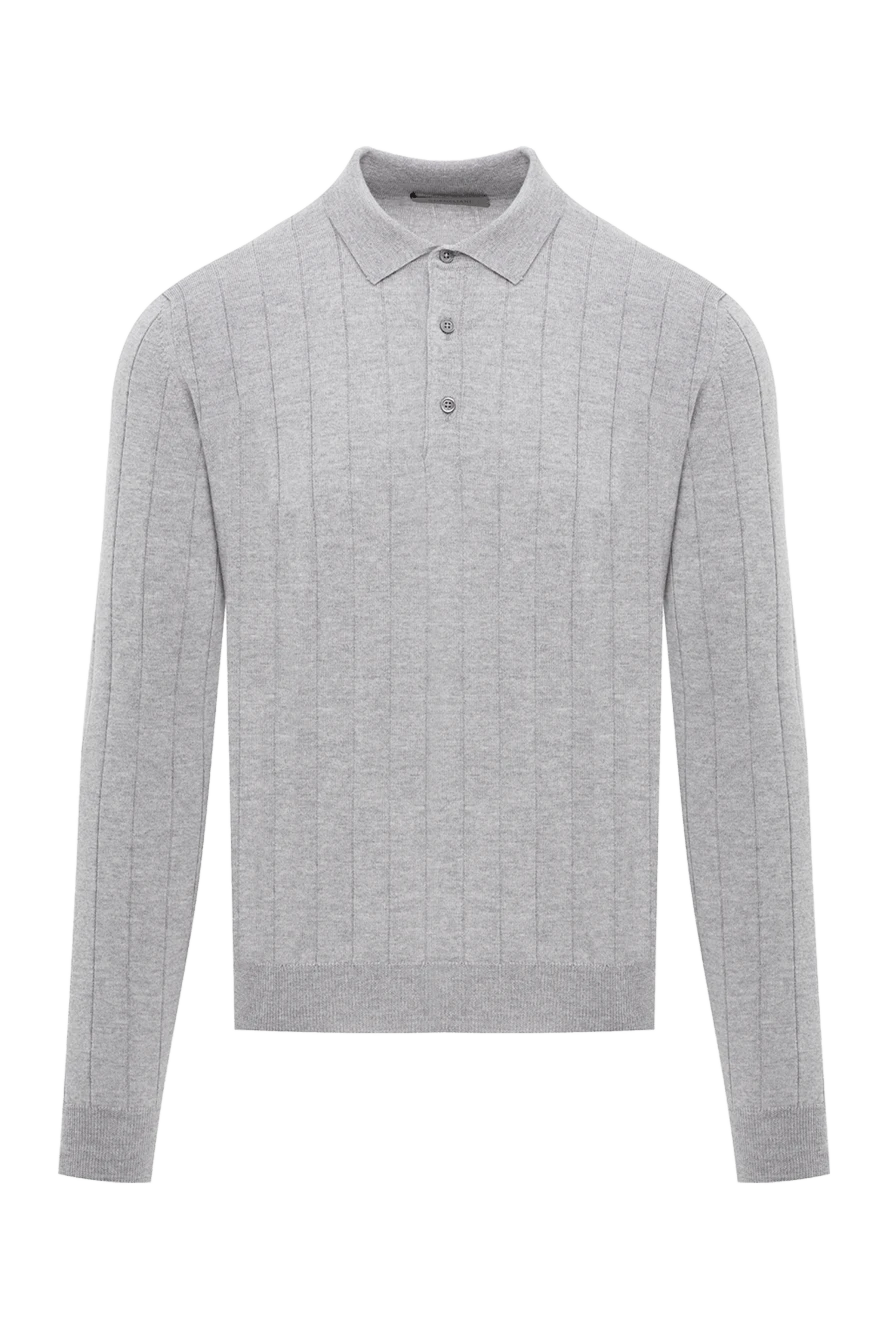 Corneliani серое трикотажное поло с длинным рукавом и вертикальной вязкой 189195 - фото 1
