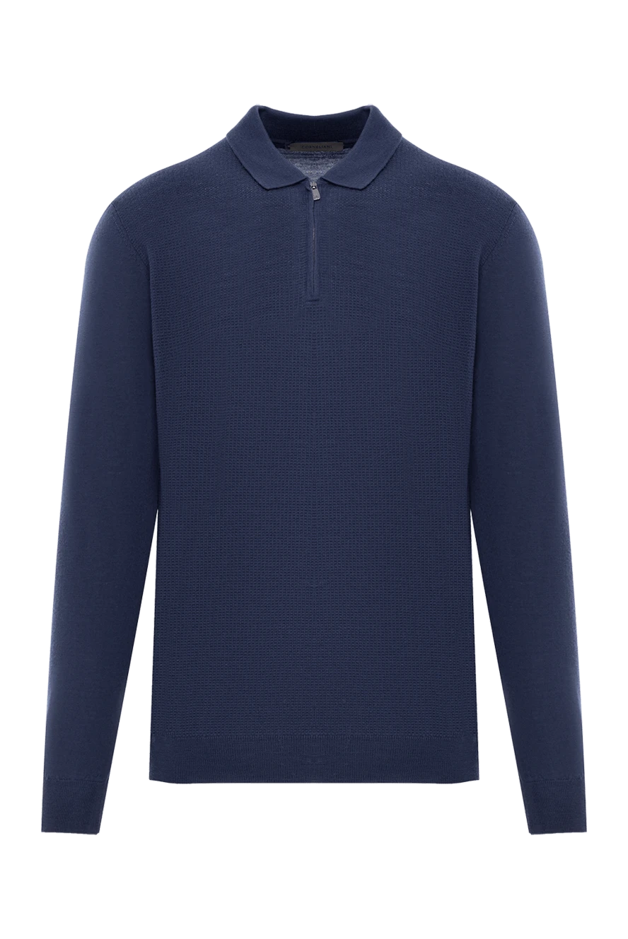 Corneliani в'язане поло вовни з довгим рукавом синє на блискавці 189197 - фото 1