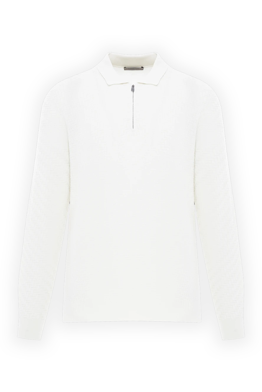 Corneliani white wool polo shirt with long sleeves and zip 189202 - photo 1