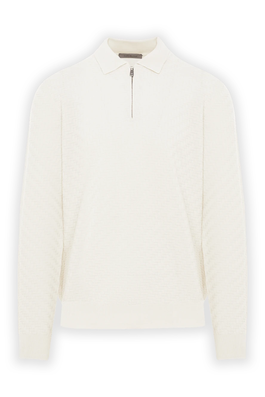 Corneliani white wool polo shirt with long sleeves and zip 189202 - photo 1