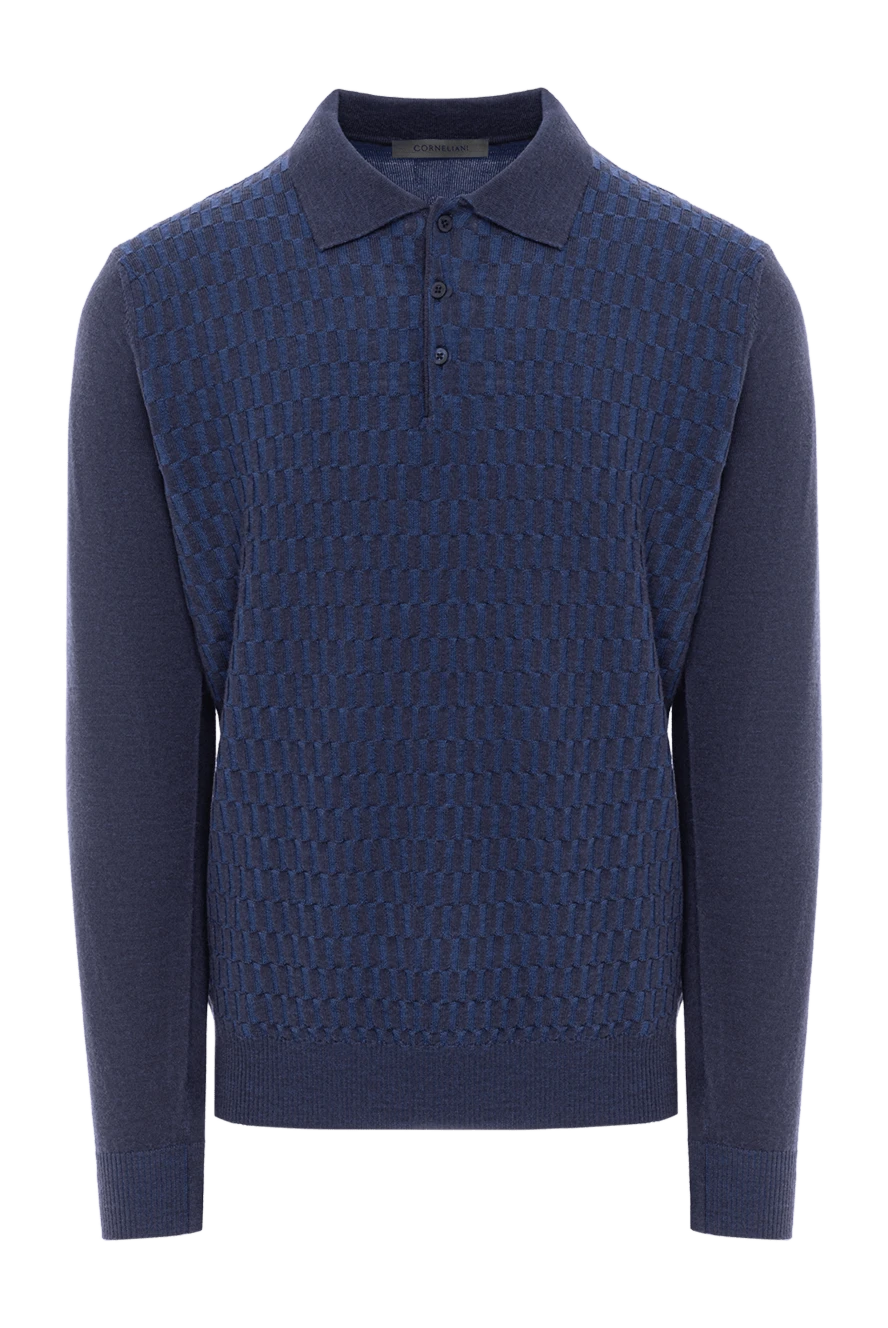 Corneliani wool polo blue with textured weave 189207 - photo 1