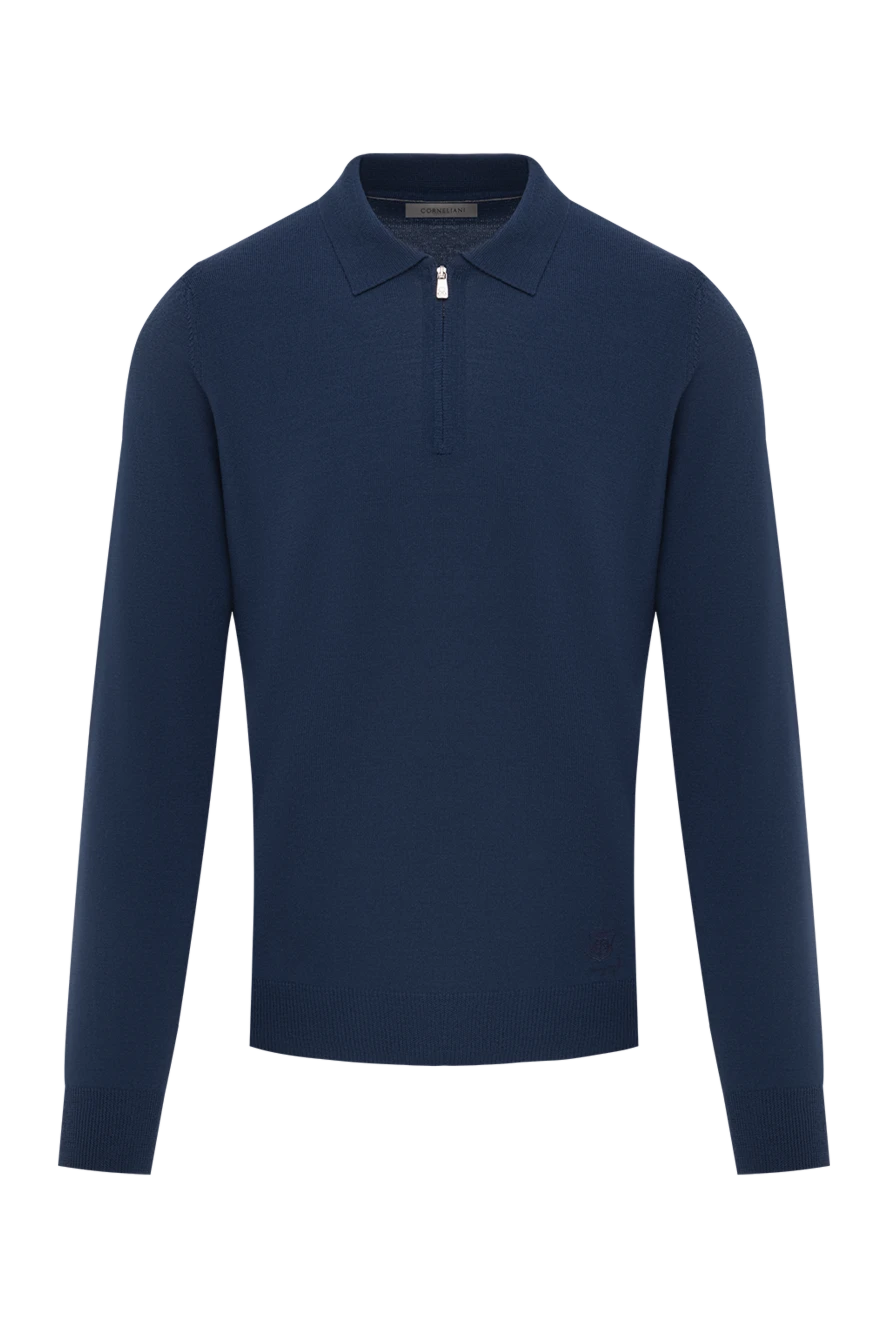 Corneliani blue wool polo shirt long sleeve mens 189212 - photo 1