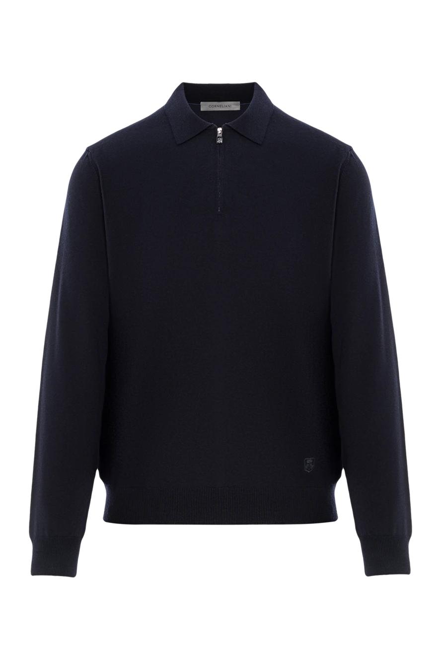 Corneliani wool polo shirt with zip in dark blue 189214 - photo 1