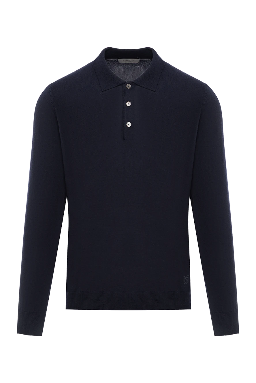 Corneliani тёмно-синее поло из шерсти с длинным рукавом и классическим воротником 189220 - фото 1