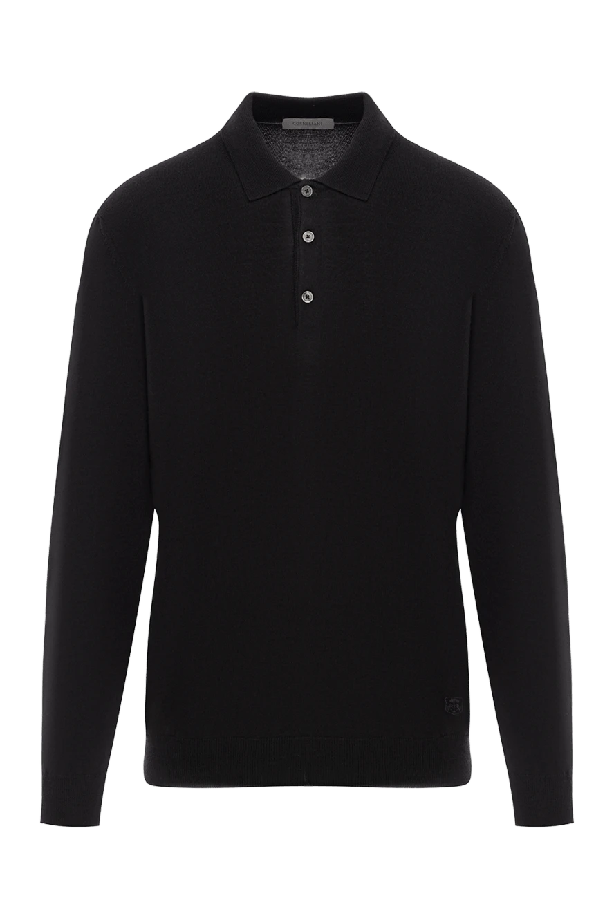 Corneliani чорне поло з довгим рукавом із вовняного трикотажу 189221 - фото 1