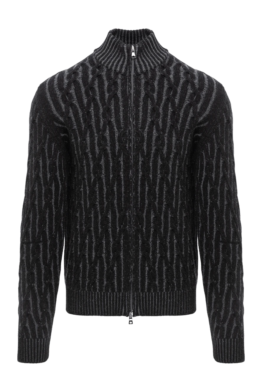 Ferrante трикотажний кардиган із вовни чорний із вертикальною плетеною фактурою 189229 - фото 1