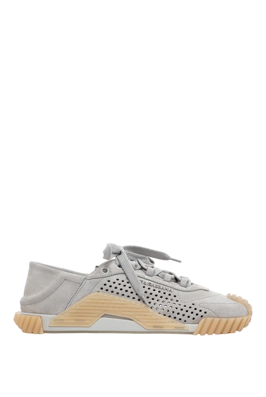 Dolce & Gabbana кросівки-сліпони ns1 із замшевої сірої телячої шкіри з перфорацією та аплікацією 189279 - фото 1