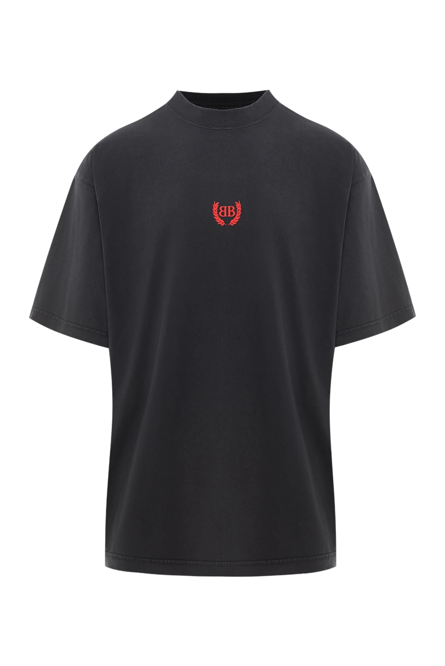 Balenciaga черная футболка с круглым вырезом и вышитым логотипом из хлопка 189287 - фото 1