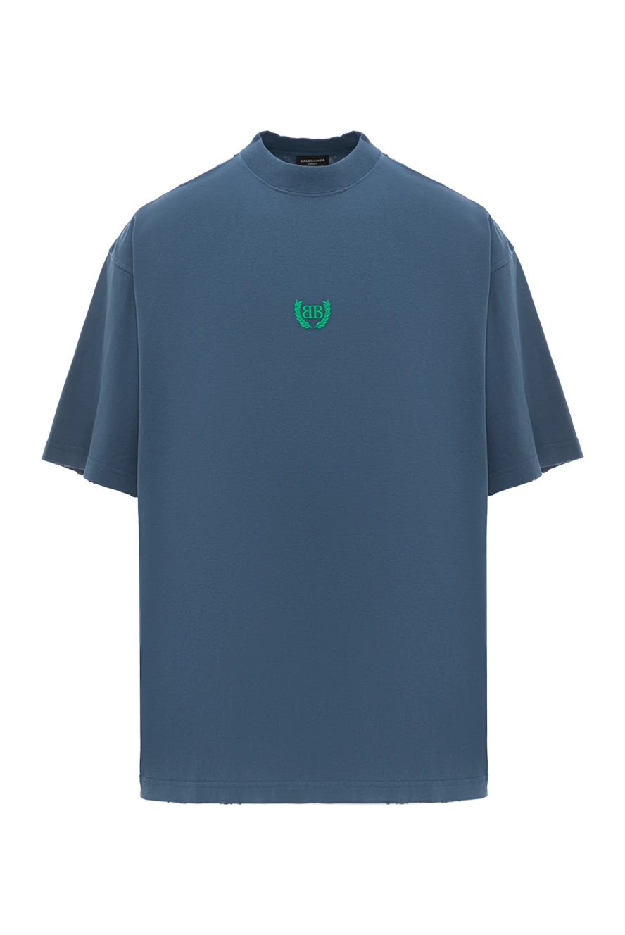 Balenciaga синяя футболка с круглым вырезом и вышитым логотипом из хлопка 189288 - фото 1