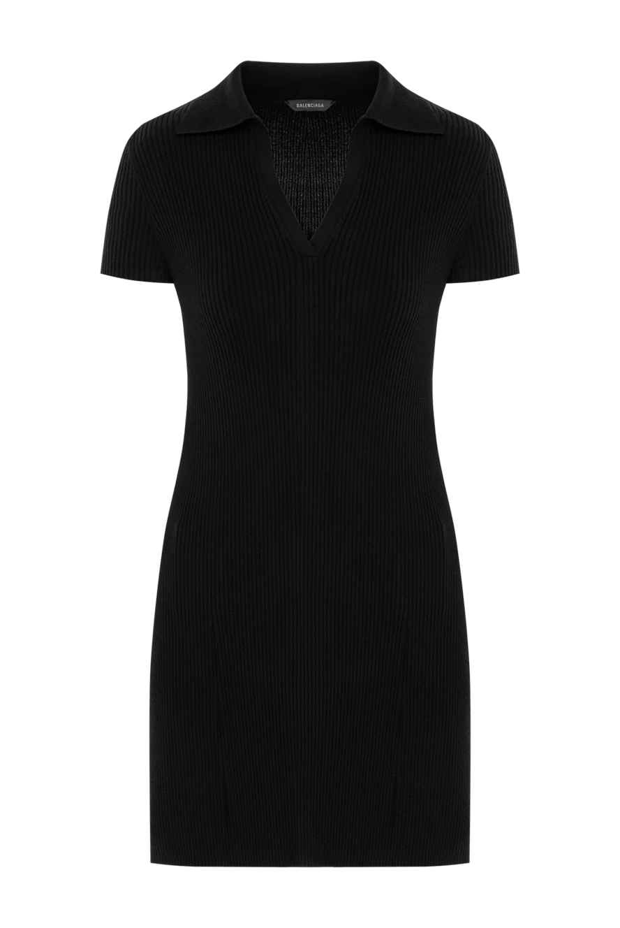 Balenciaga сукня-поло зі змішаної вовни в чорний рубчик 189310 - фото 1