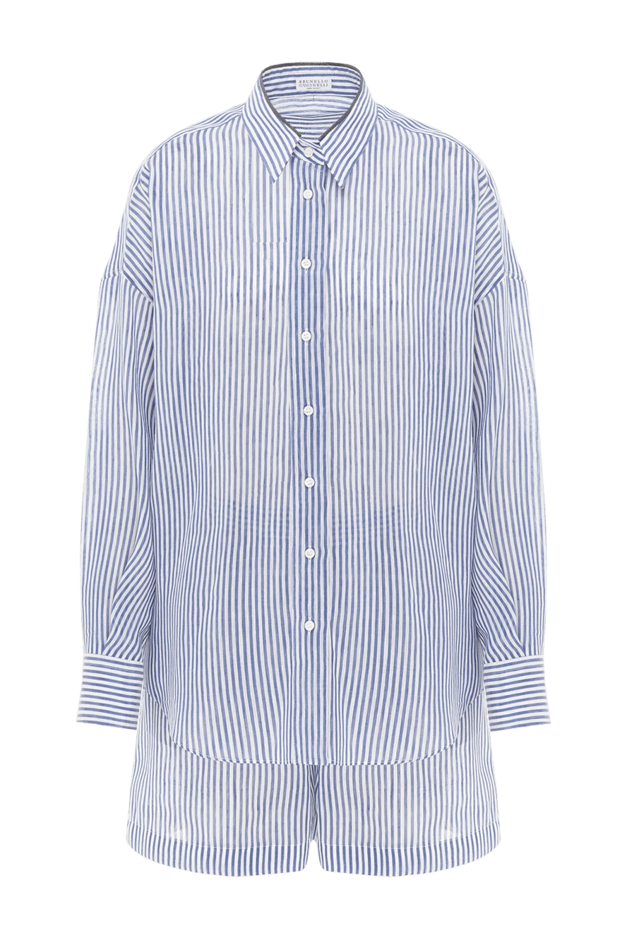 Brunello Cucinelli костюм із шортами з органзи з ланцюжком моніль на комірі синій 189378 - фото 1