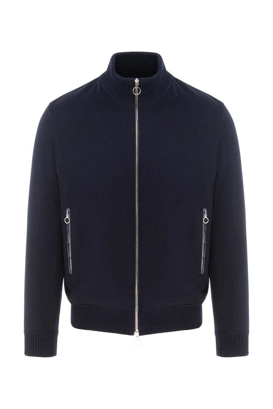 Seraphin cashmere bomber jacket with zip and crocodile leather trim blue 189554 - photo 1