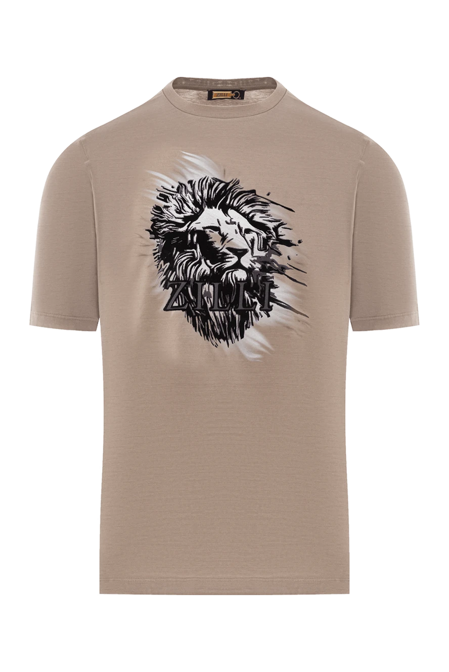 Zilli футболка бежевого цвета с принтом льва и фирменным логотипом 189591 - фото 1