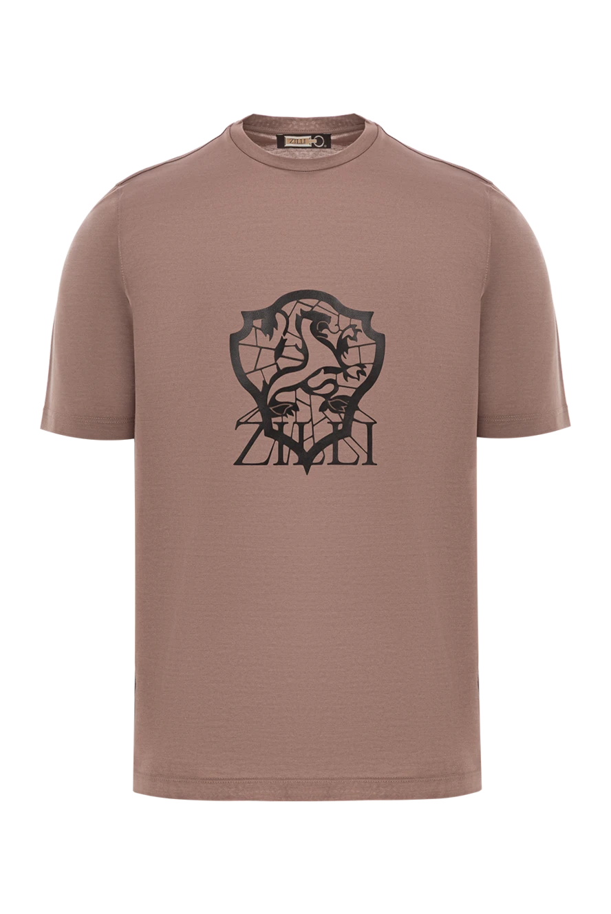 Zilli футболка в оттенке какао с чёрным принтом в стиле герба 189607 - фото 1