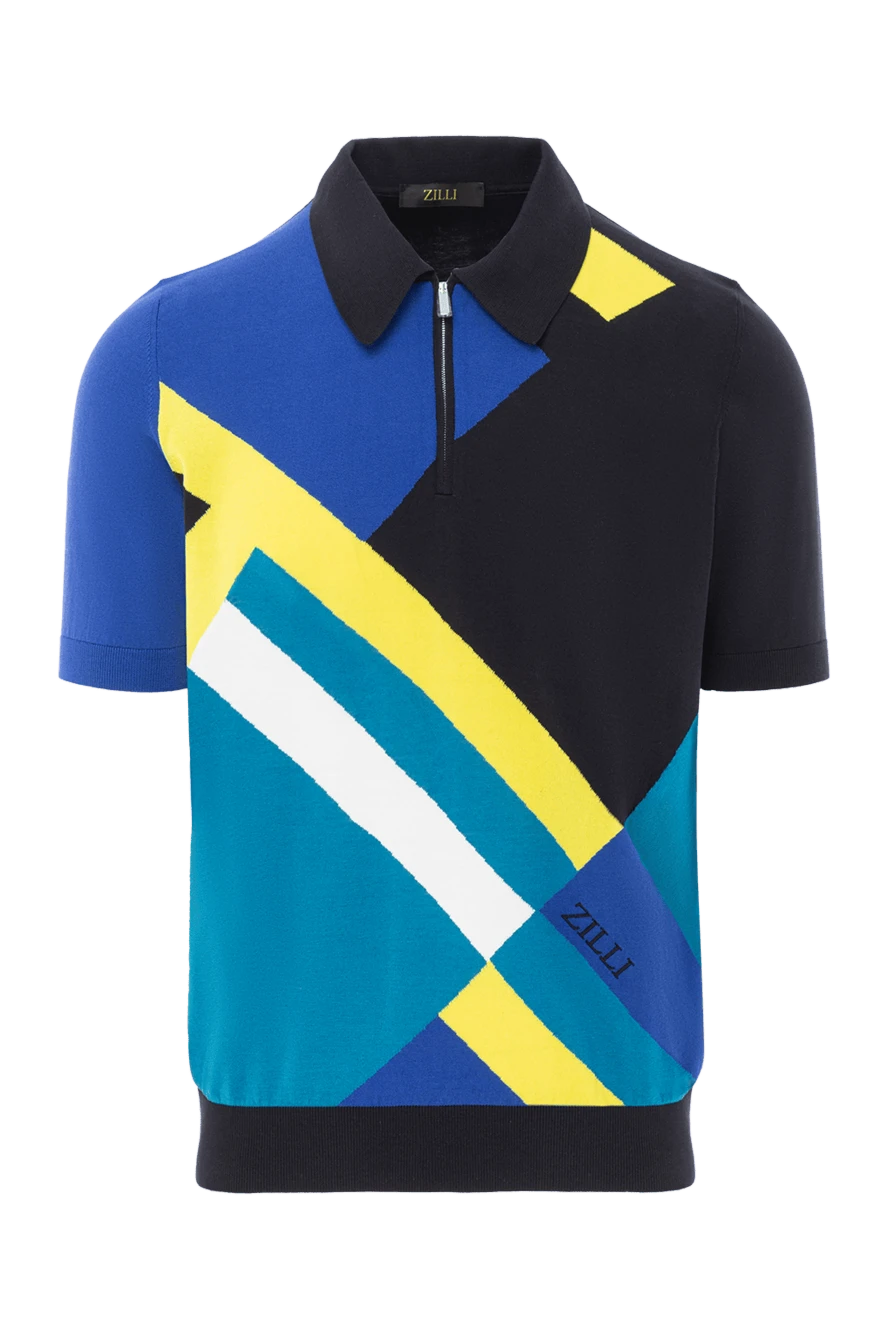 Zilli поло з блискавкою та графічним дизайном у жовто-блакитних тонах. 189610 - фото 1