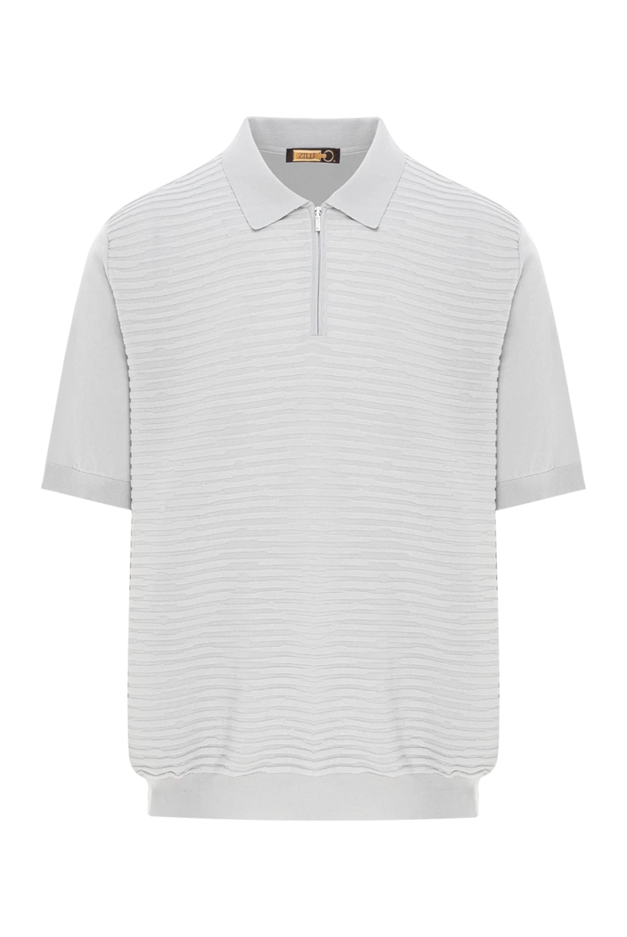 Zilli сіре поло з м'якого шовку та бавовни з зип-застібкою та об'ємним візерунком 189612 - фото 1
