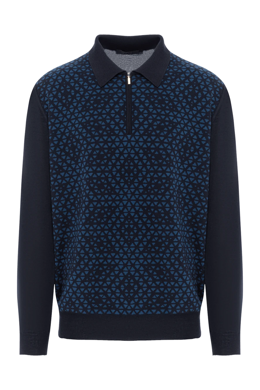 Zilli поло на блискавці синє з геометричним жаккардом 189630 - фото 1